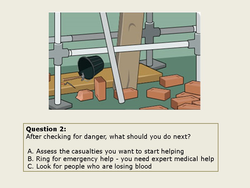 Question 2: After checking for danger, what should you do next?   A.